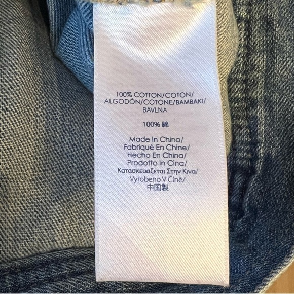 Chaps Mixed Media Denim Sweatshirt Jean Jacket Button Front Blue Gray Size M - Picture 7 of 8